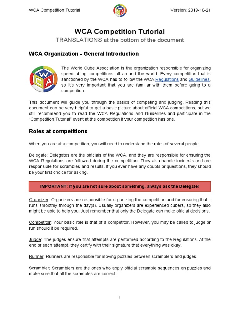 WCA Competition Guidelines Overview | PDF