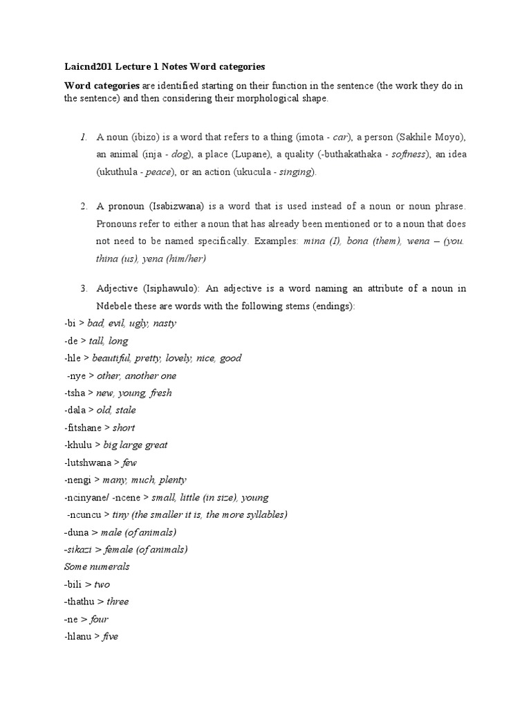 Ndebele Grammar Basics | PDF | Human Communication | Noun