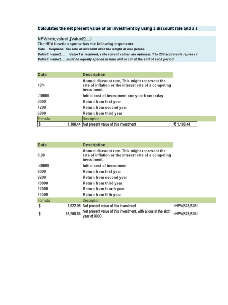 NPV Calculation for Investment Scenarios | PDF | Net Present Value ...