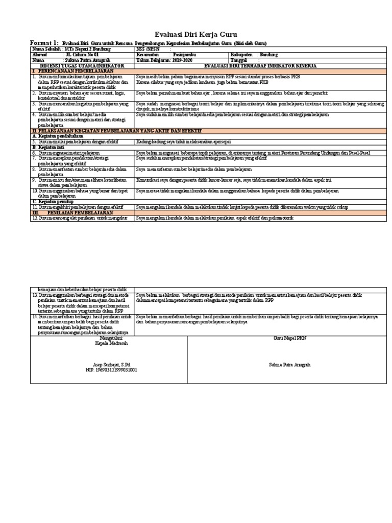 Evaluasi Diri dan Rencana PKB Guru | PDF | Karier & Perkembangan