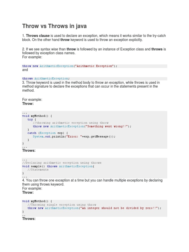Throw Vs Throws - in - Java | PDF