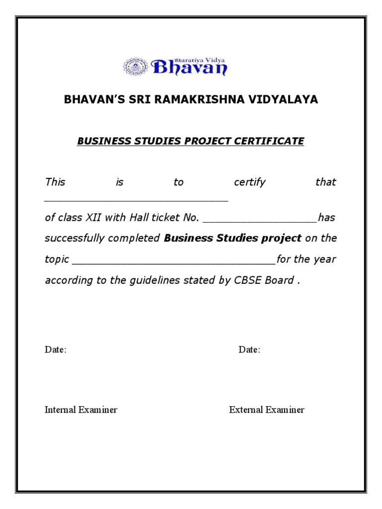 Business Studies Project Certificate | PDF | Career & Growth | Business