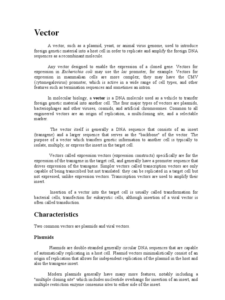 Understanding Genetic Vectors in Biology | PDF | Vector (Molecular ...