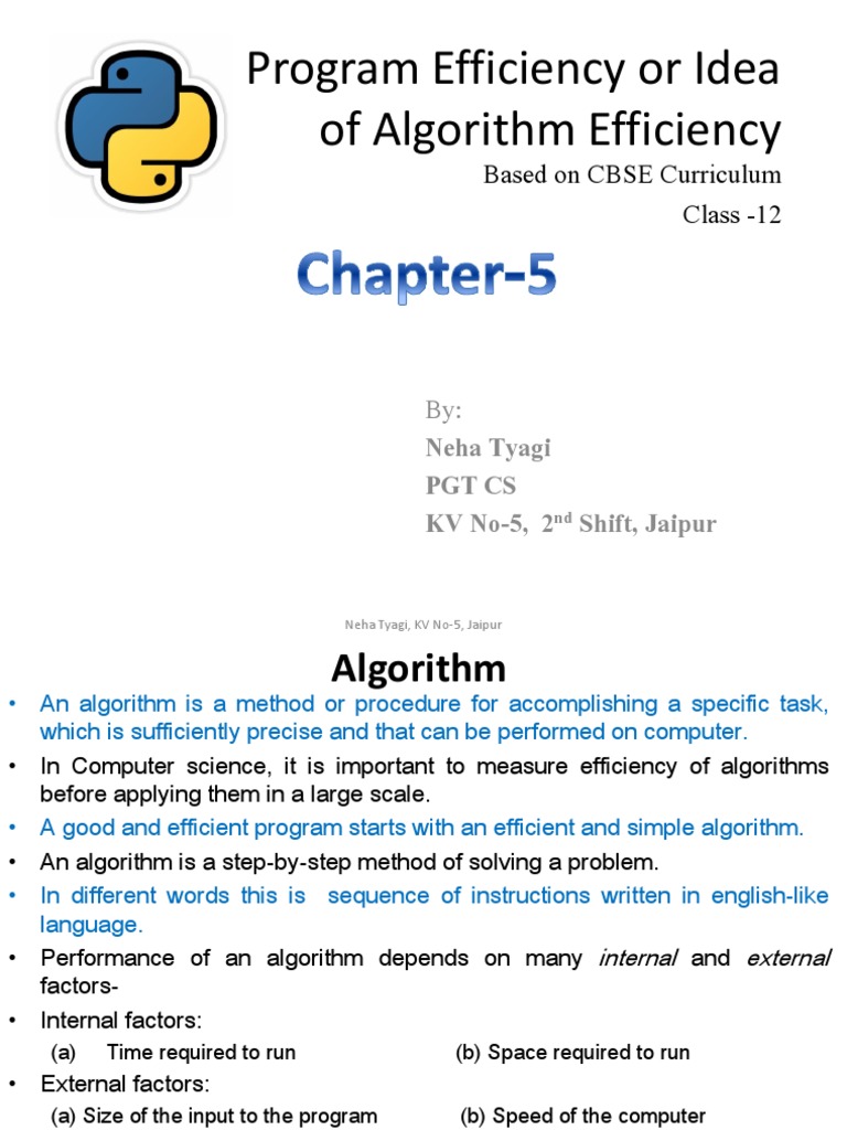Program Efficiency or Idea of Algorithm Efficiency: Based On CBSE ...