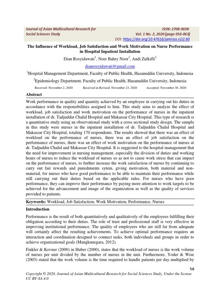The Influence of Workload, Job Satisfaction and Work Motivation On ...