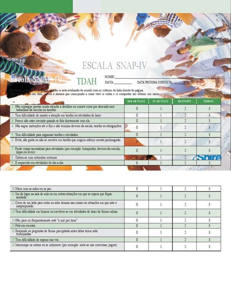 Escala SNAP IV TDAH | PDF | Transtorno de déficit de atenção e ...