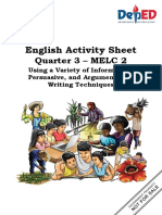 English Activity Sheet: Quarter 3 - MELC 2