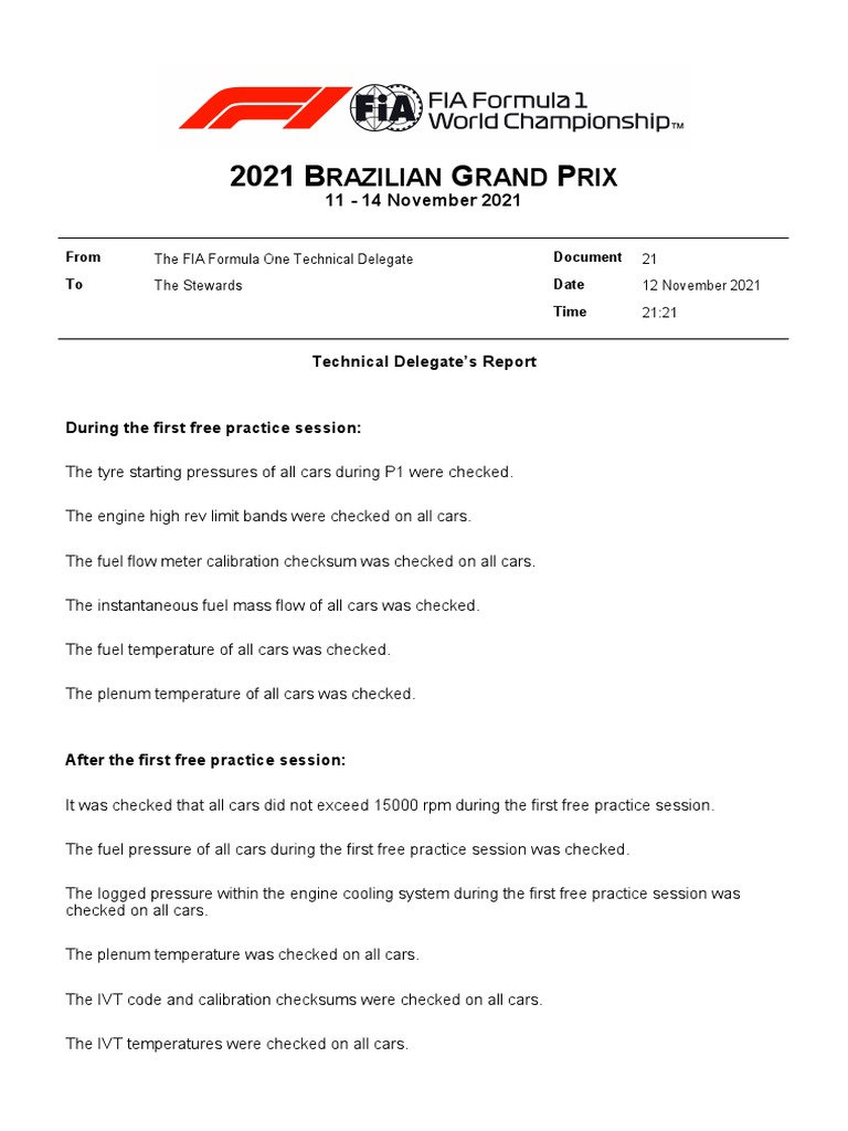 2021 Brazilian Grand Prix - P1 and Qualifying Scrutineering | PDF ...