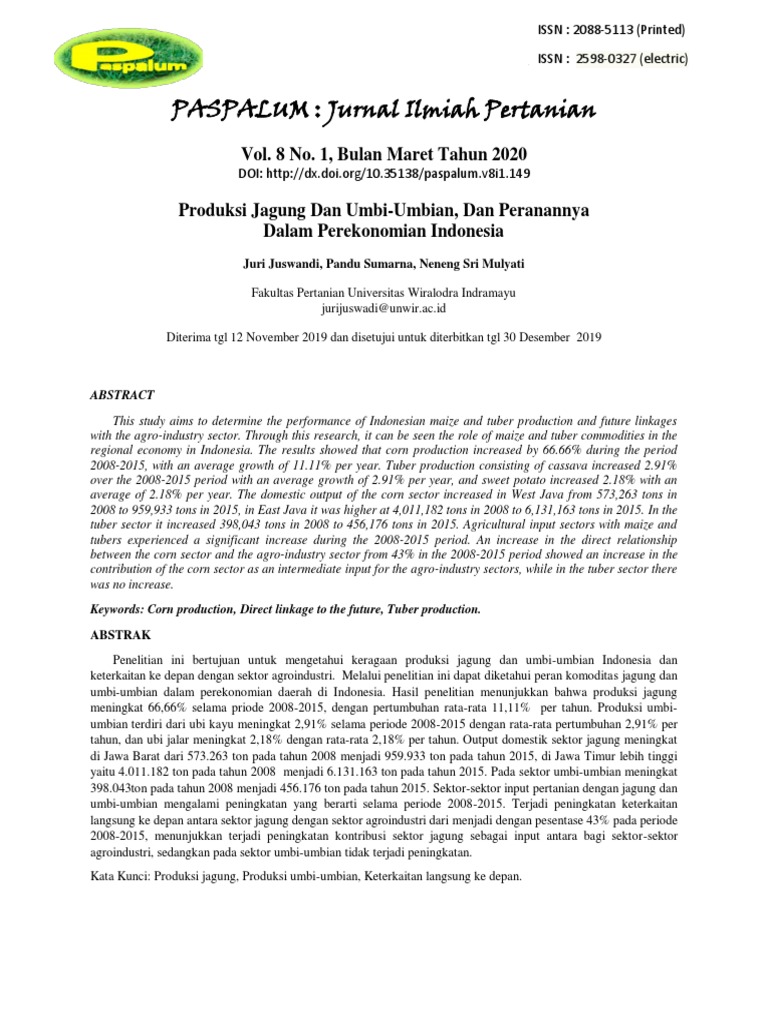 PASPALUM: Jurnal Ilmiah Pertanian: Vol. 8 No. 1, Bulan Maret Tahun 2020 ...