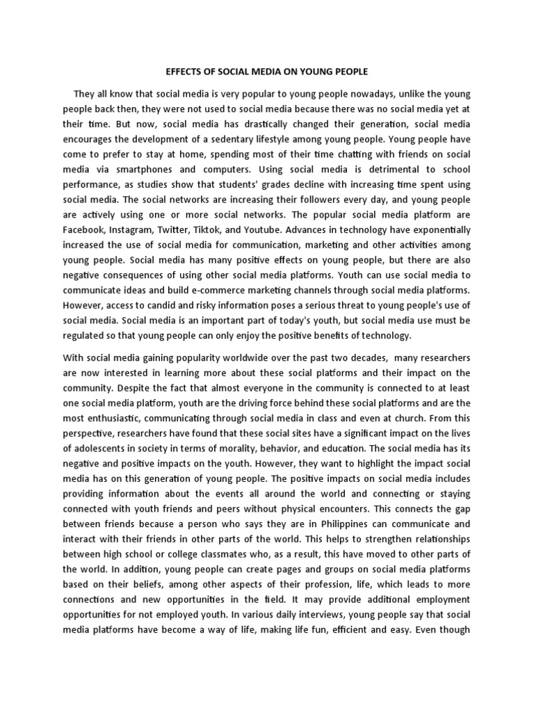 Impact of Social Media on Youth | PDF | Popular Culture & Media Studies ...
