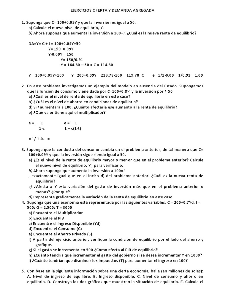 Ejercicios Oferta y Demanda Agregada | PDF | Ahorro | Inversiones