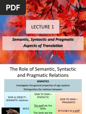 Semantic Syntactic and Pragmatic Aspects of Translation  
