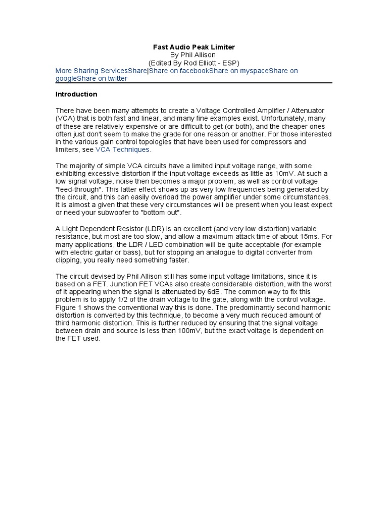 Fast Audio Peak Limiter | PDF | Electrical Network | Field Effect