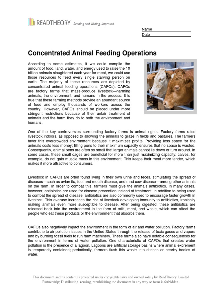 12th Grade Concentrated Animal Feeding Operations All PDF Intensive