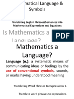 Mathematical Language & Symbols
