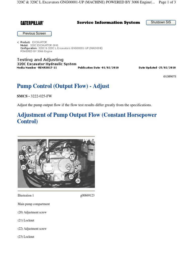 Hydraulic Pump Output Adjustment Guide | PDF | Horsepower | Pump