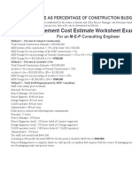 Project Management Cost Estimate Worksheet Examples: Consultant Fee As Percentage of Construction Budget