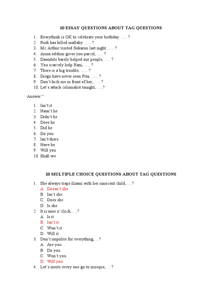 10 Tag Question Exercises and Answers | PDF