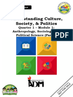 Understanding Culture, Society, & Politics: Quarter 1 - Module 1: Anthropology, Sociology and Political Science (Part 1)