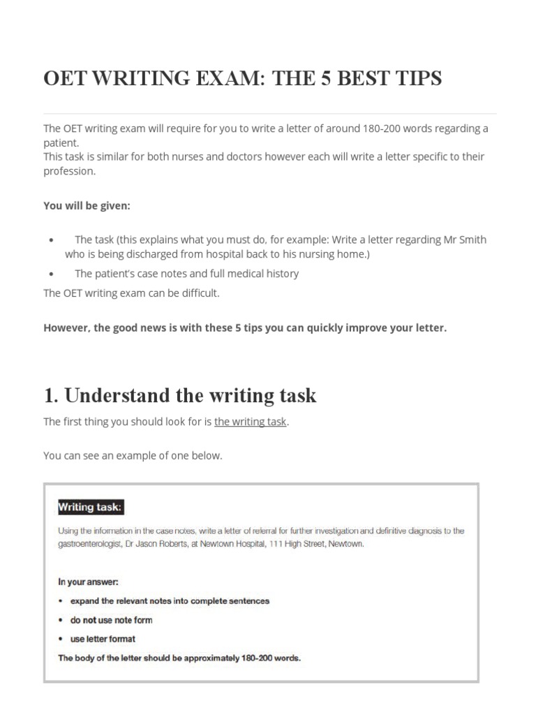 Top 5 Tips for OET Writing Success | PDF | Medical Record | Test ...