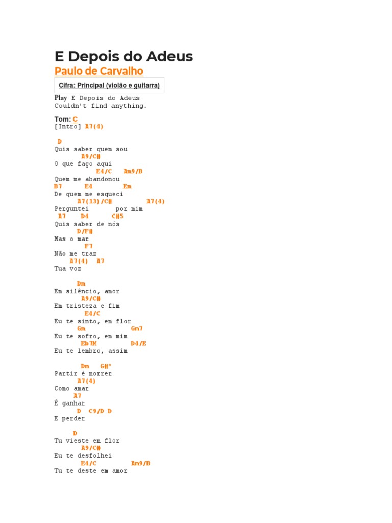 E Depois do Adeus: Letra e Cifras | PDF