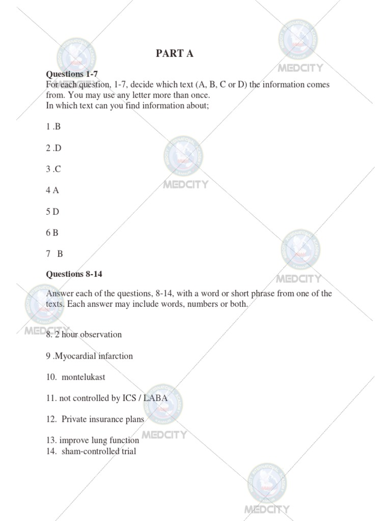 OET Reading 6 Answer Sheet PDF