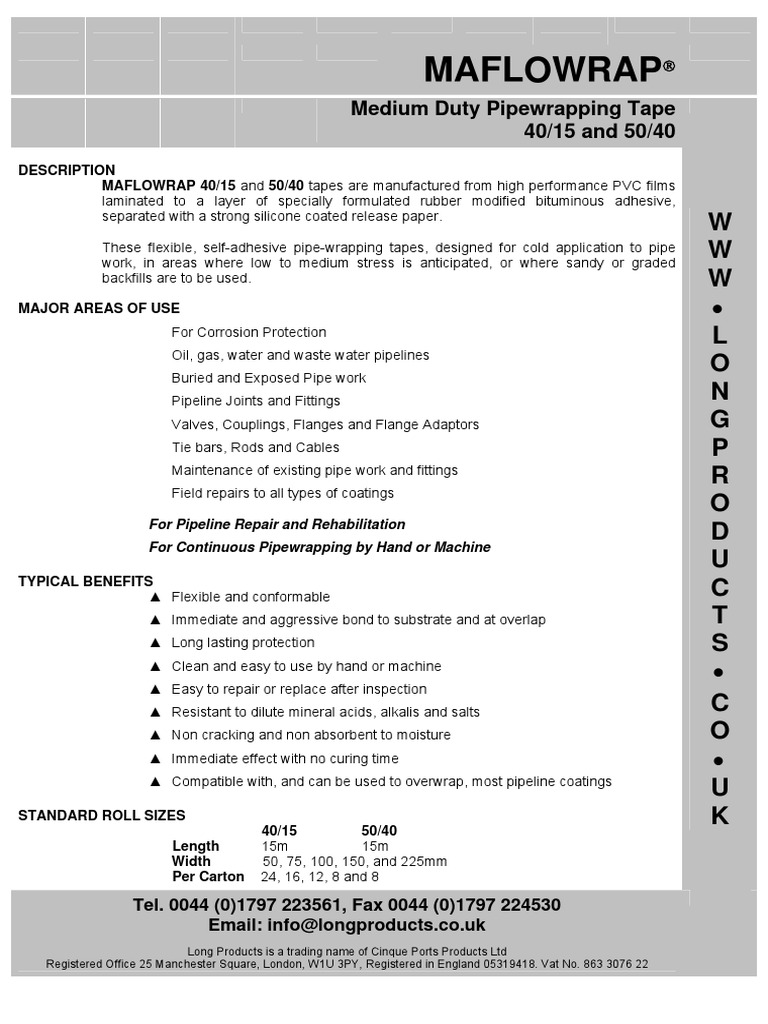Maflowrap Medium Duty Tape | PDF | Pipe (Fluid Conveyance) | Materials