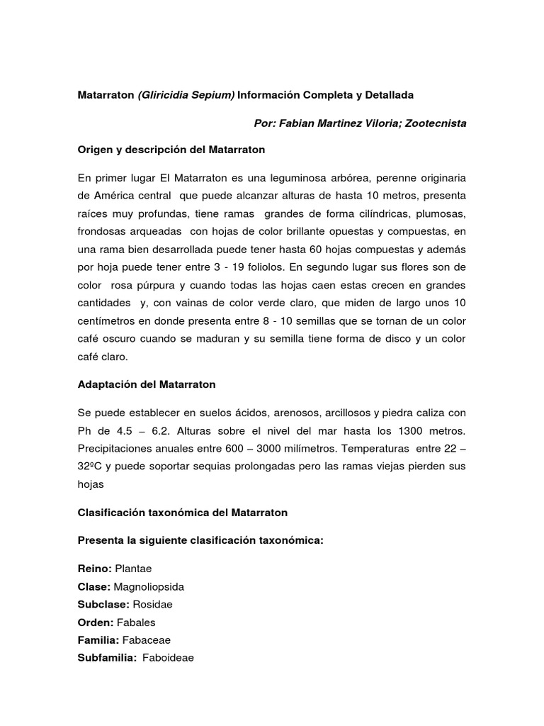 Usos y características del Matarratón | PDF | Botánica | Plantas