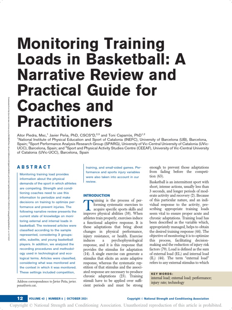 Monitoring Training Loads in Basketball: A Narrative Review and ...