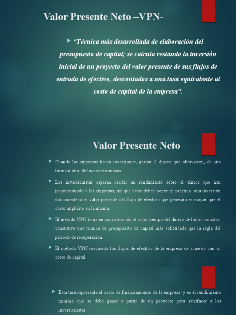 Valor Presente Neto - VPN | PDF | Valor presente neto | Presupuesto