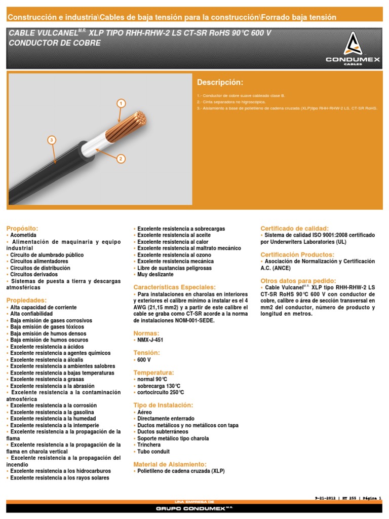 Cable Vulcanel RHW para Baja Tensión | PDF | Cobre | Resistencia ...