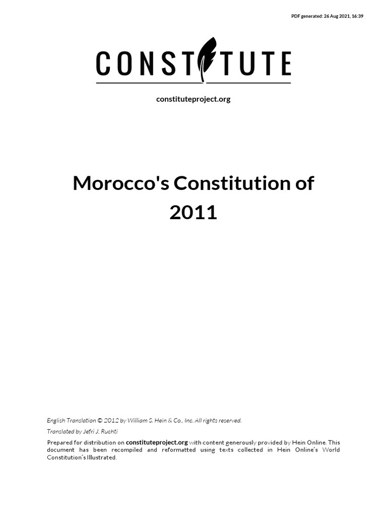 Morocco's Constitution of 2011 PDF Citizenship Freedom Of