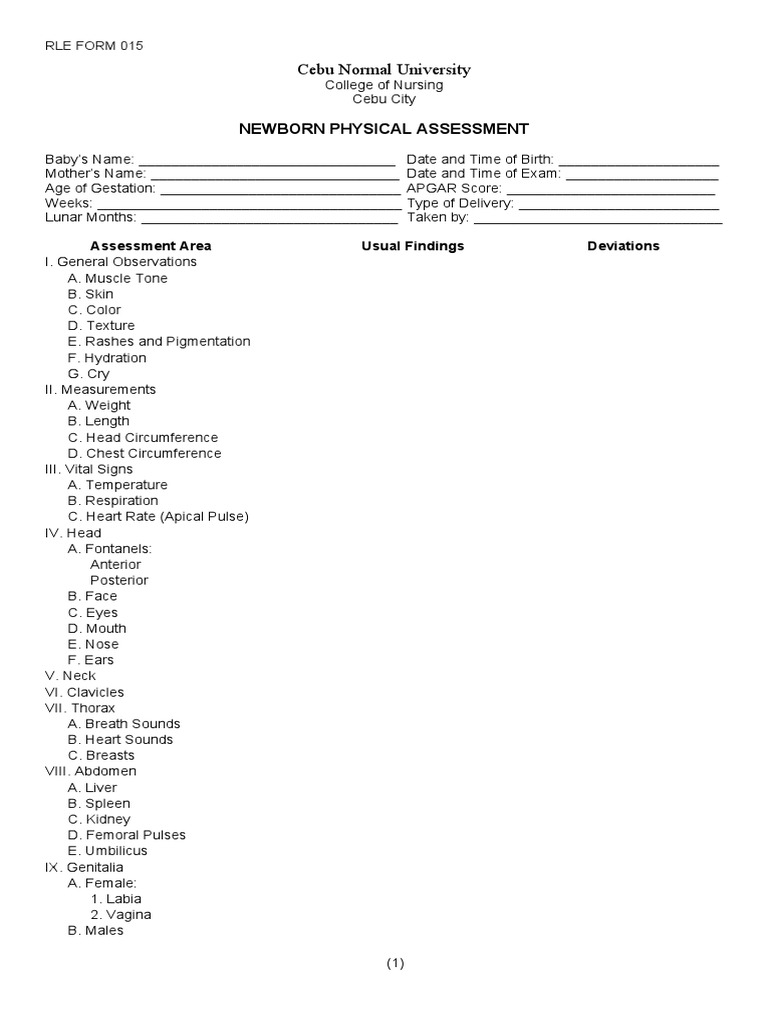 Newborn Physical Assessment Pdf