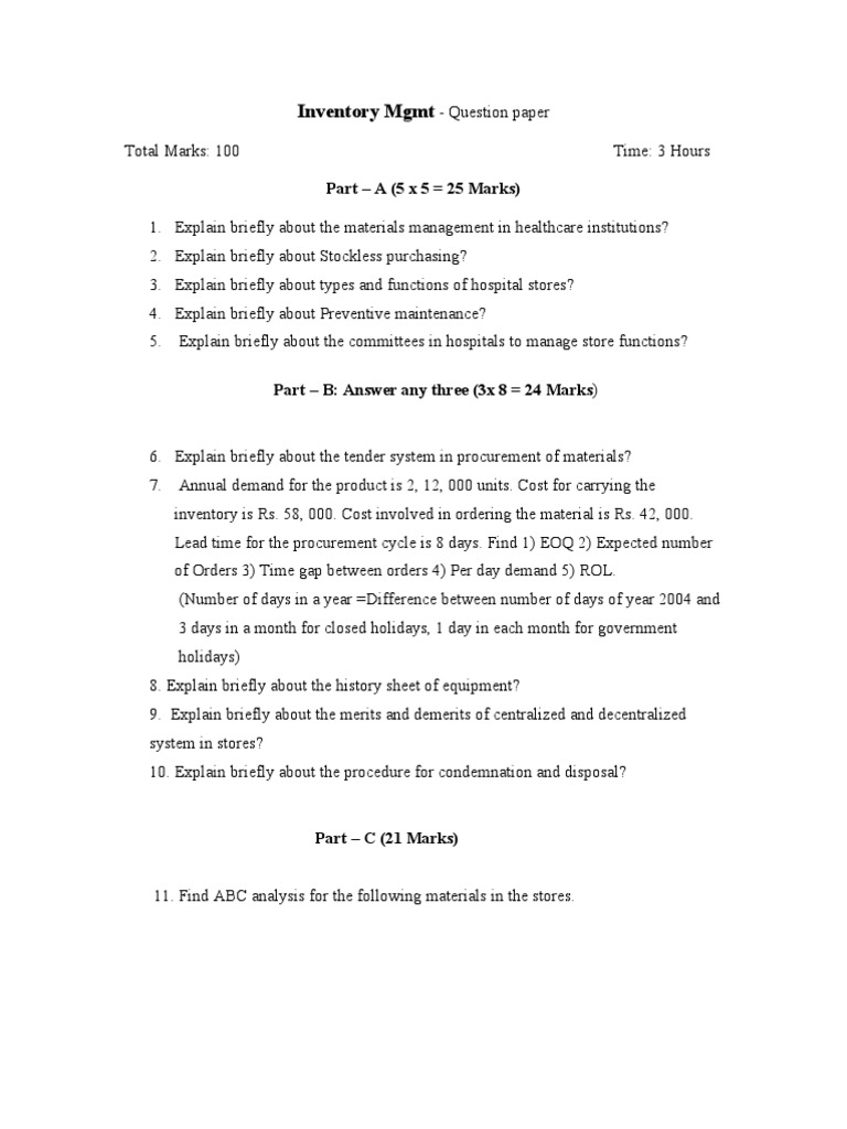 Inventory Management Exam Questions | PDF | Inventory | Demand