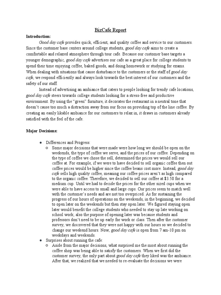 Biz Cafe Report | PDF | Coffeehouse | Coffee