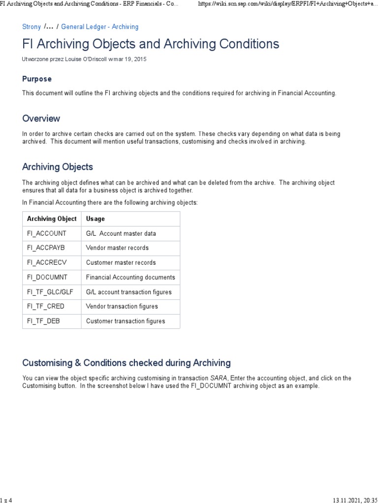 FI Archiving Objects and Archiving Conditions | PDF | Enterprise ...