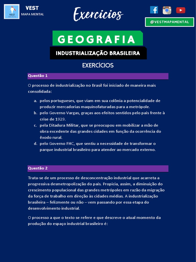 Exercicios Industrializacao Brasileira | PDF | Brasil | Economias