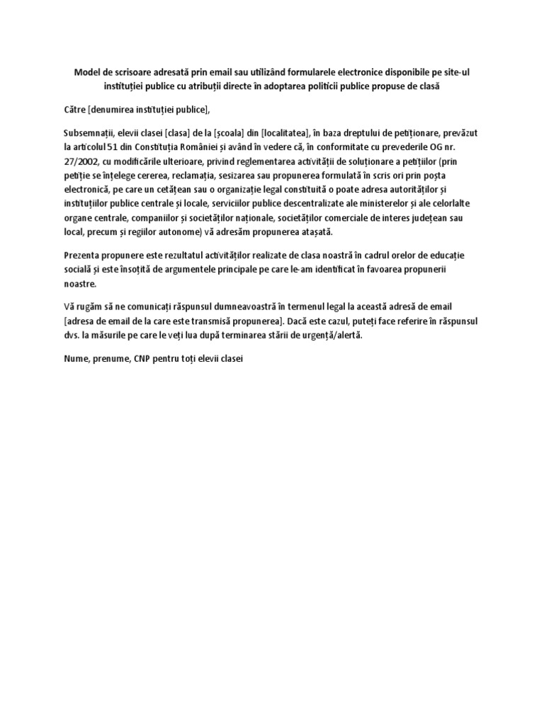 Scrisoare Pentru Autoritati Model | PDF