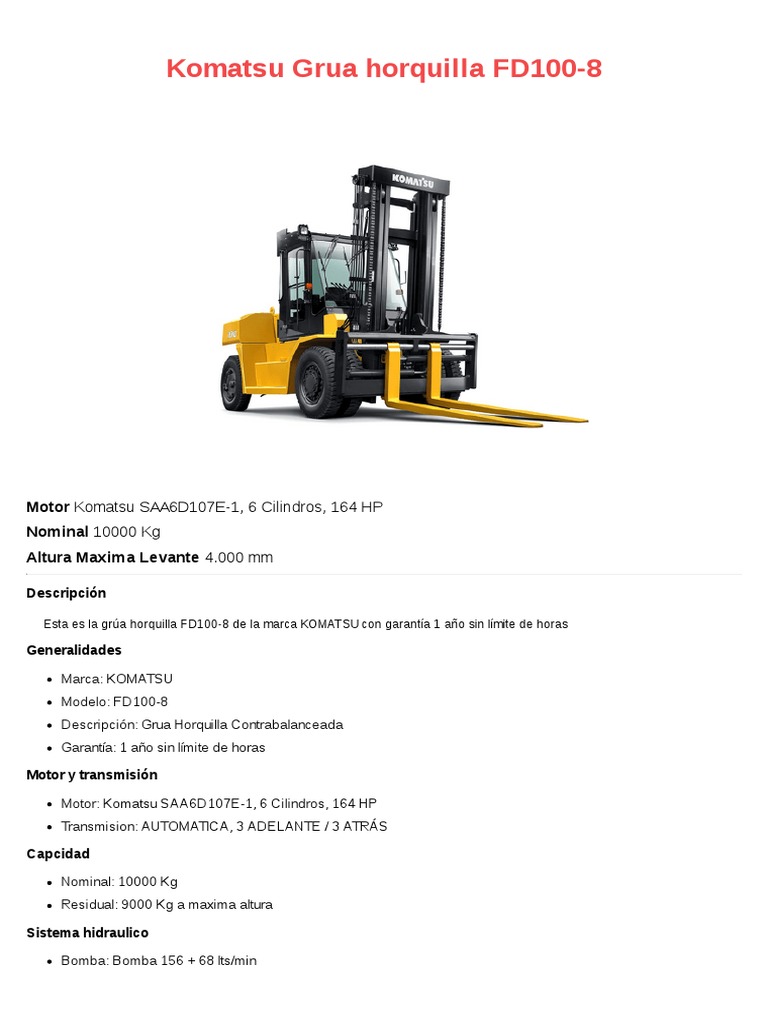 Grua Horquilla fd100 8 Komatsu | PDF