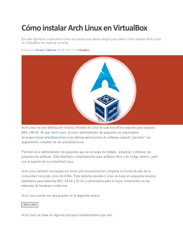 Instalar Arch Linux en VirtualBox | PDF | Repositorio de software ...