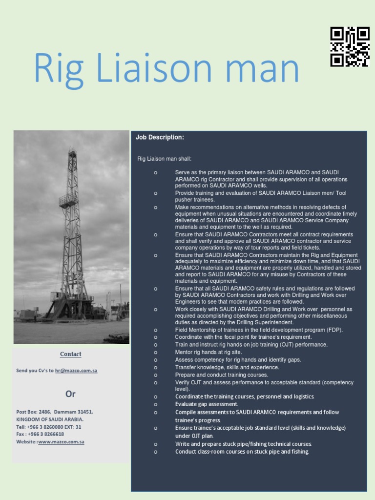 Rig Liaison Man Job Description Download Free PDF Oil Well