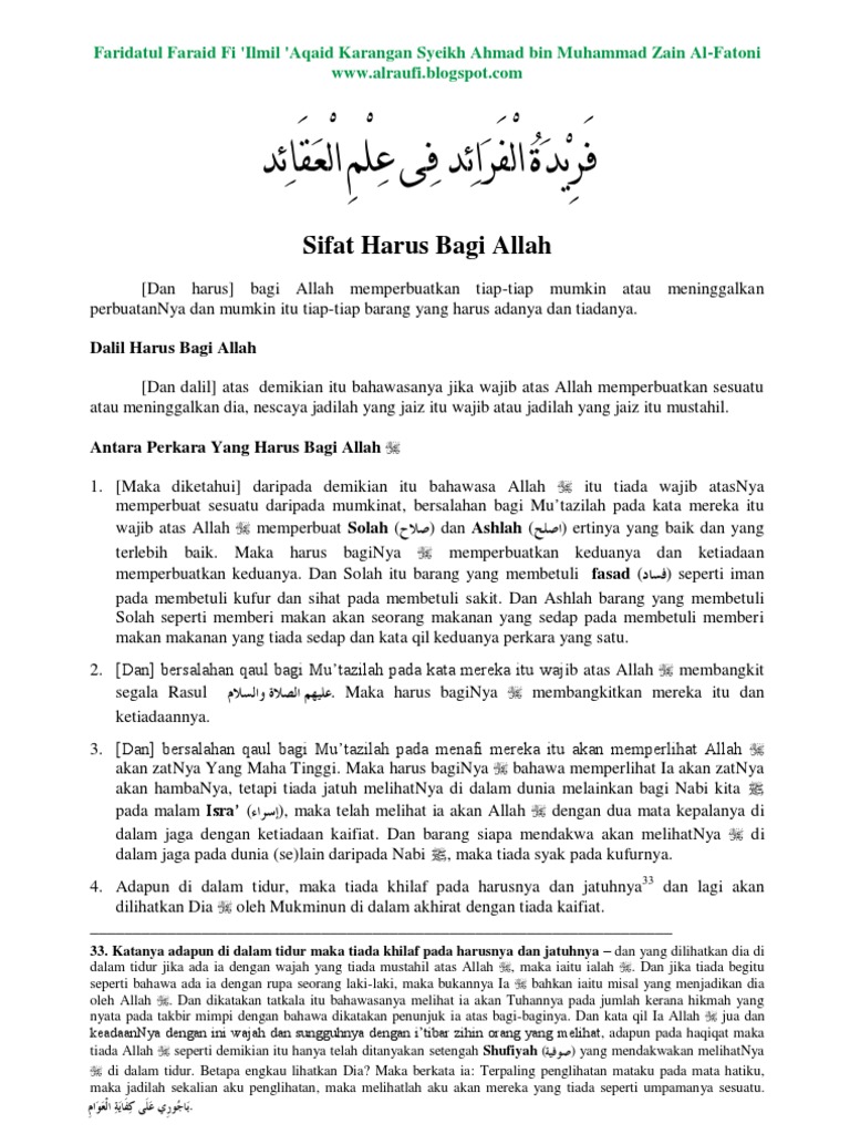 10 Sifat Harus Bagi Allah Faridatul Faraid Pdf