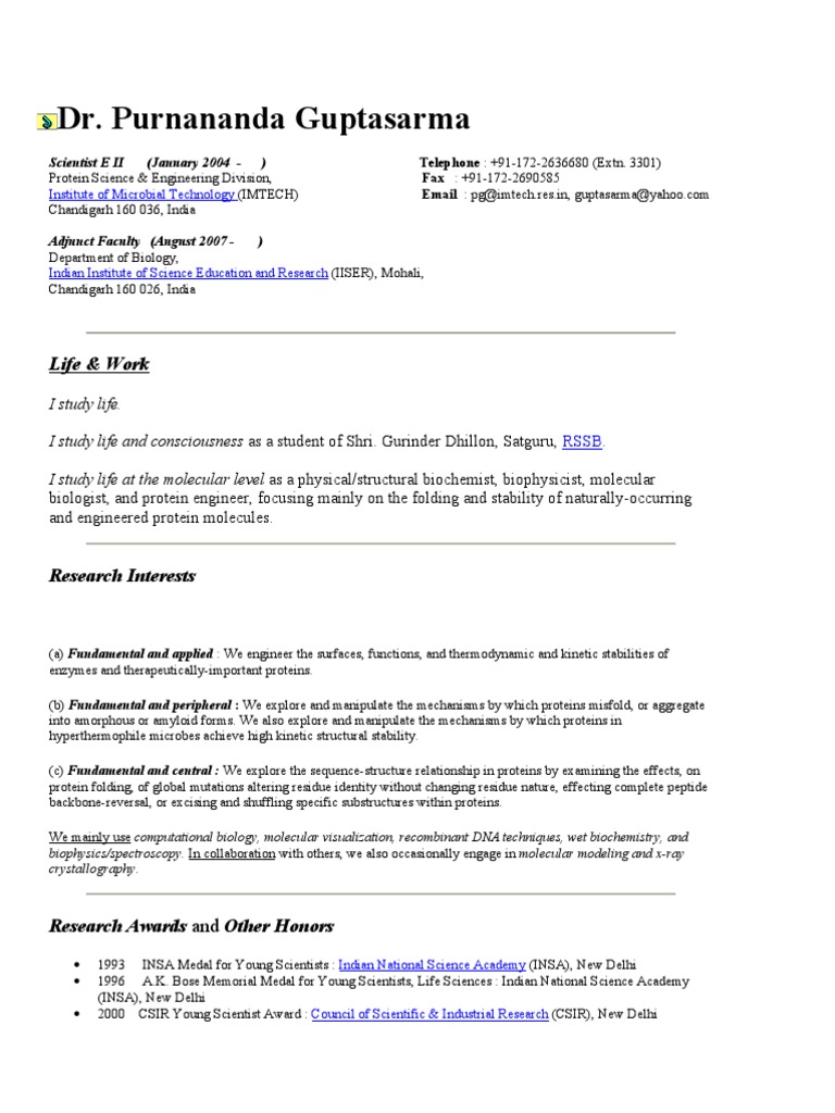 DR P Gupta Imtech PDF Protein Folding Biophysics