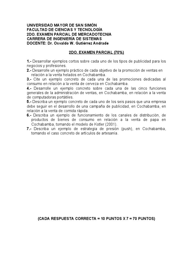2do Examen Parcial MERCSIST 2-2020 | PDF | Crecimiento personal y ...