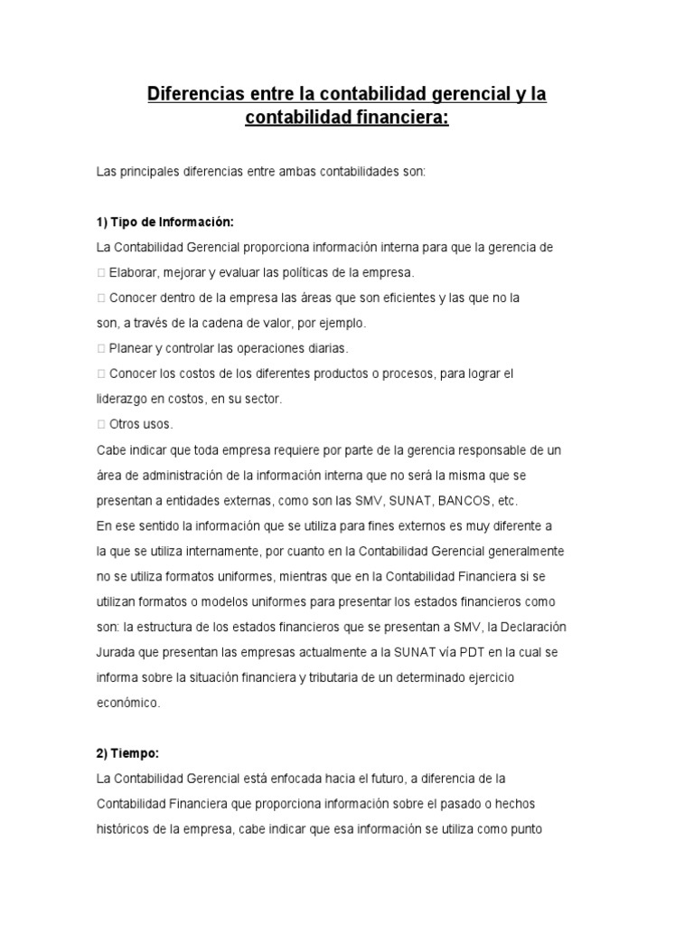 Diferencias entre contabilidad gerencial y financiera | PDF ...