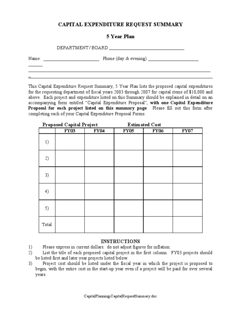 Capital Expenditure Request Overview | PDF | Expense | Economies