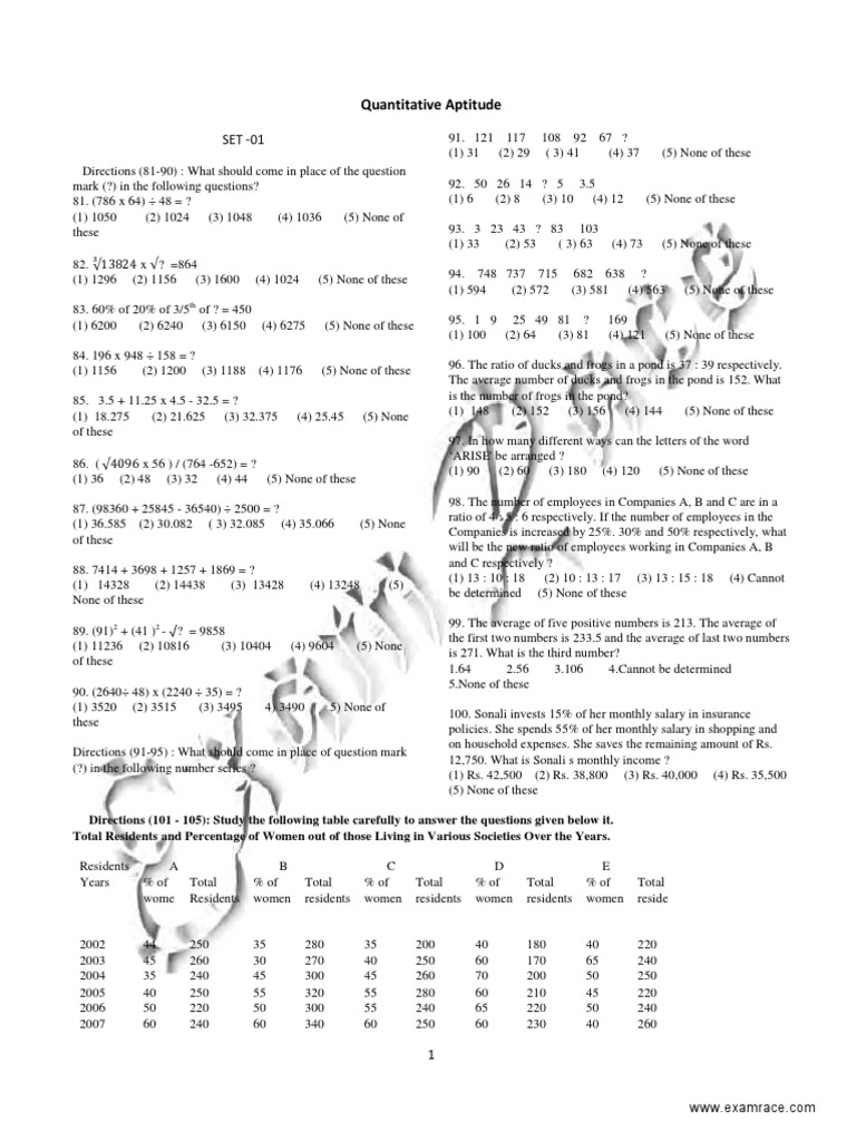 Quantitative Aptitude Sample Paper 1 | PDF