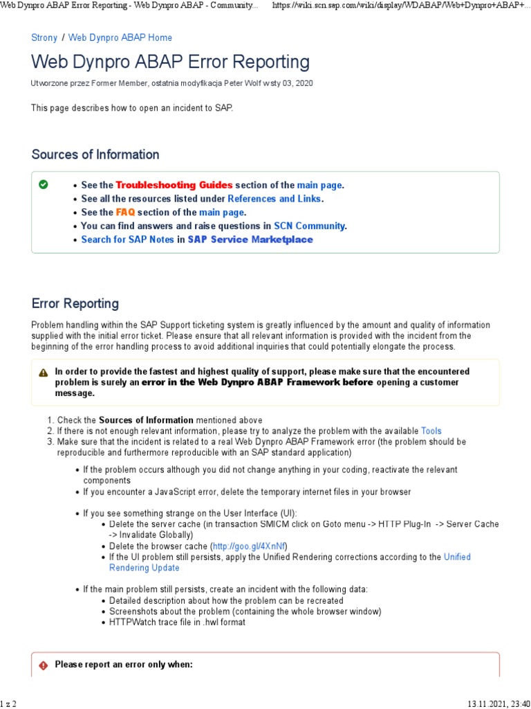  Dynpro ABAP Error Reporting PDF World Wide  & 