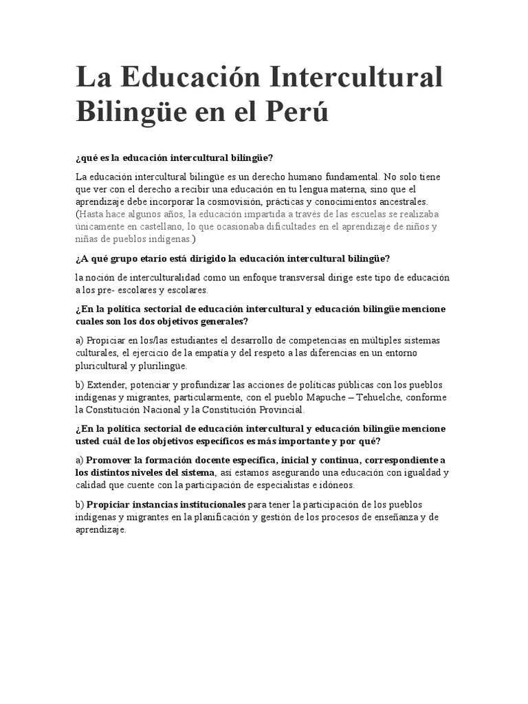 La Educación Intercultural Bilingüe en El Perú | PDF