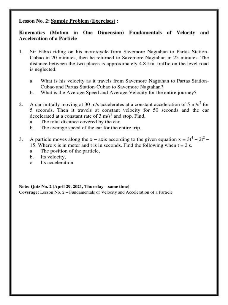 Kinematics: Velocity & Acceleration Exercises | PDF | Acceleration ...